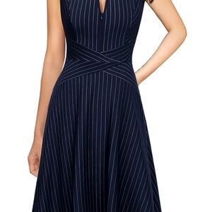 Women's Elegant Office Navy Pinstripe A-Line Dress, Size M
